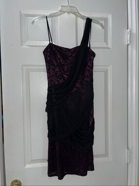 Whimsical Goth Fairy witchy black sequined sheer lace on purple black dress